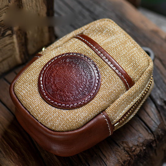 Handmade Cowhide Canvas Pouch – Vintage Leather Cigarette Case & Coin Purse
