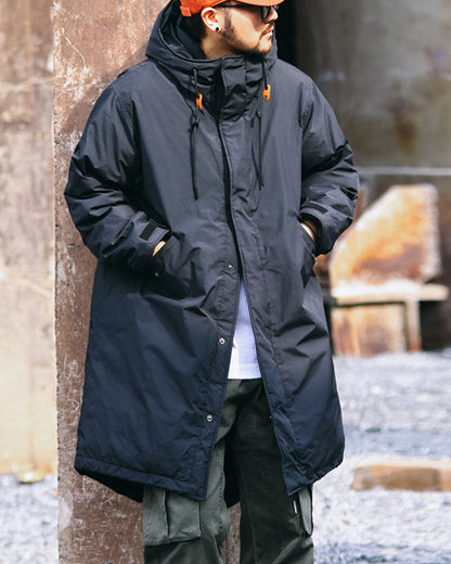 Japanese Retro Swallowtail White Duck Down Hooded Jacket – Mid-Length Unisex Winter