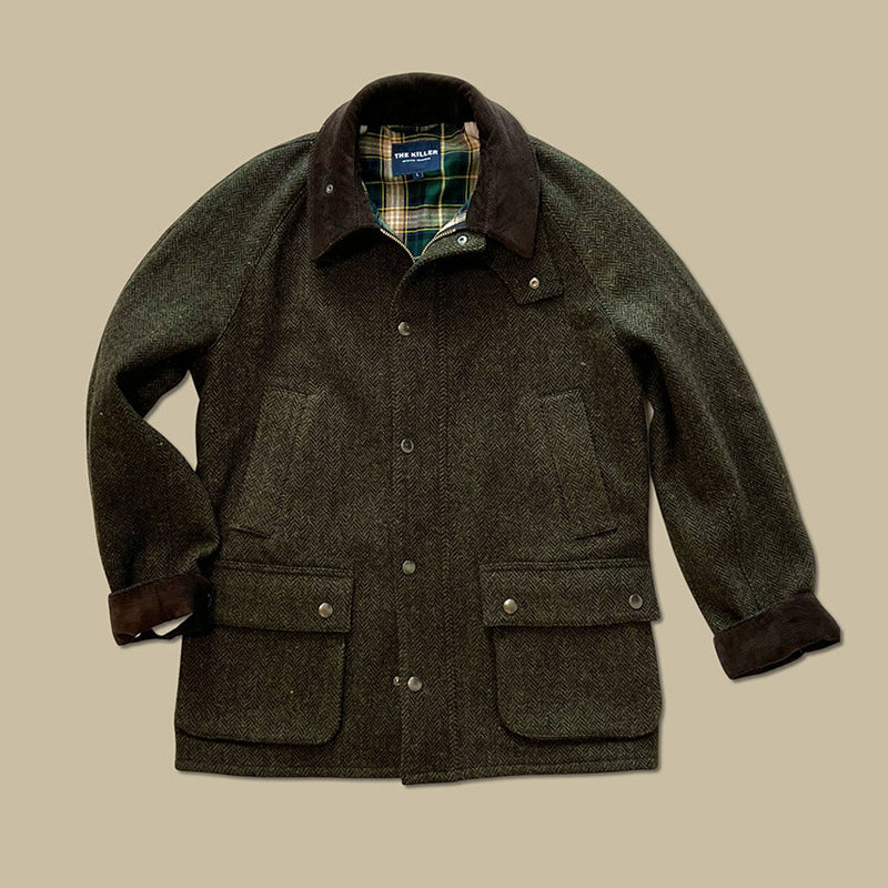 Wool Tweed Jacket – Herringbone & Contrast Collar | Yamalin clothes | Vintage workwear outfit for men