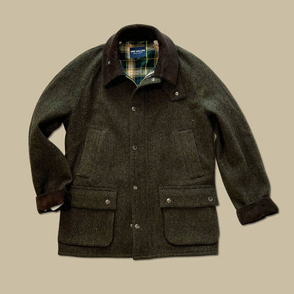 Wool Tweed Jacket – Herringbone & Contrast Collar | Yamalin clothes | Vintage workwear outfit for men