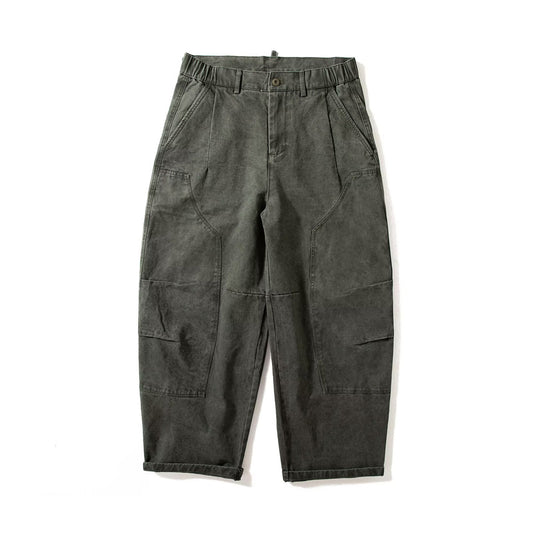 Tapered Utility Pants – Curved Panels & Knee Pleats | Yamalin clothes | Vintage workwear outfit for men