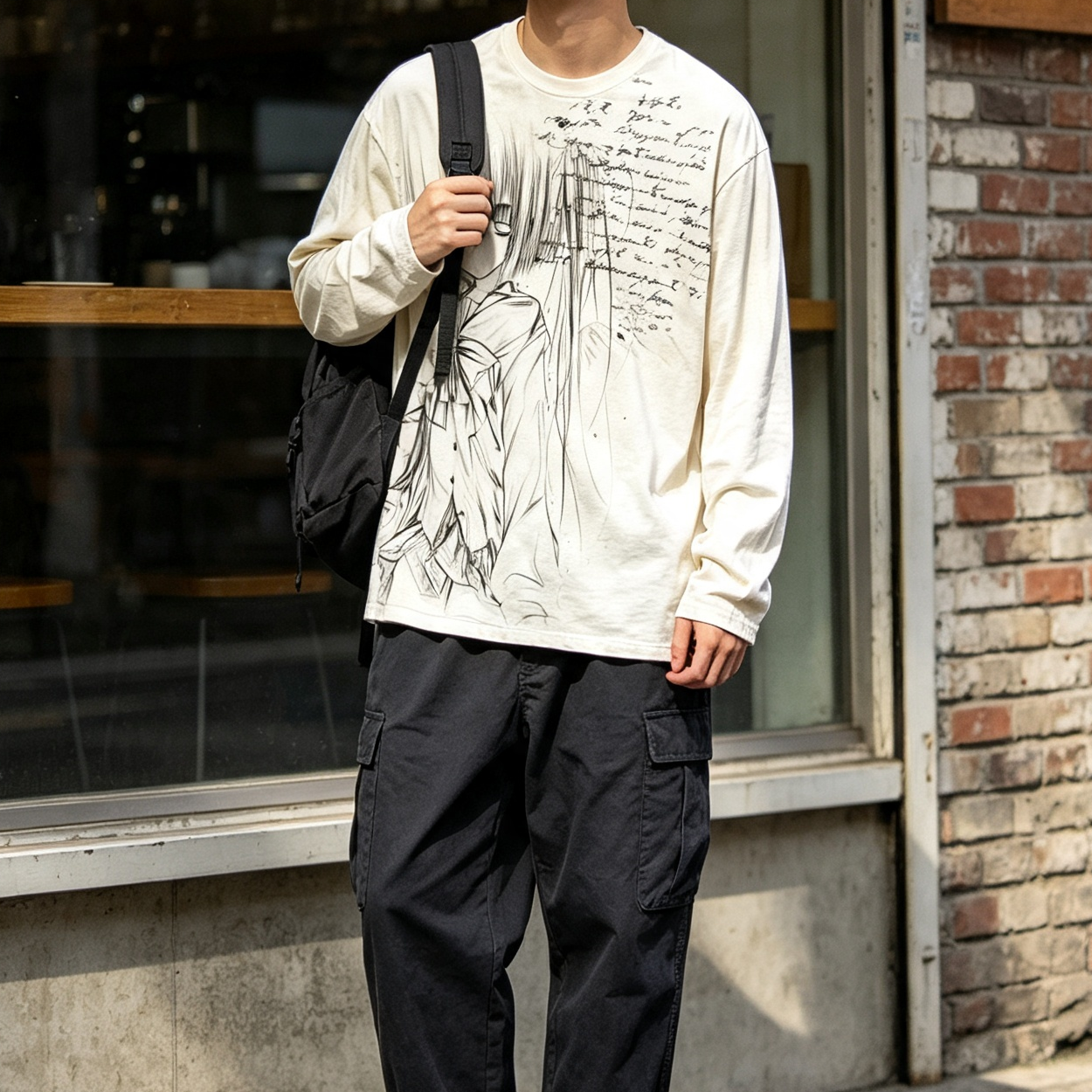 Japanese Contrast Washed Long Sleeve Tee – Punk Streetwear Oversized Shirt