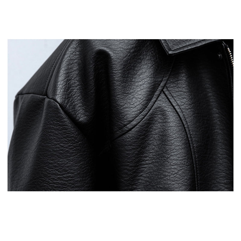 Lychee-Grain PU Leather Lapel Jacket – American Retro Oversized Unisex