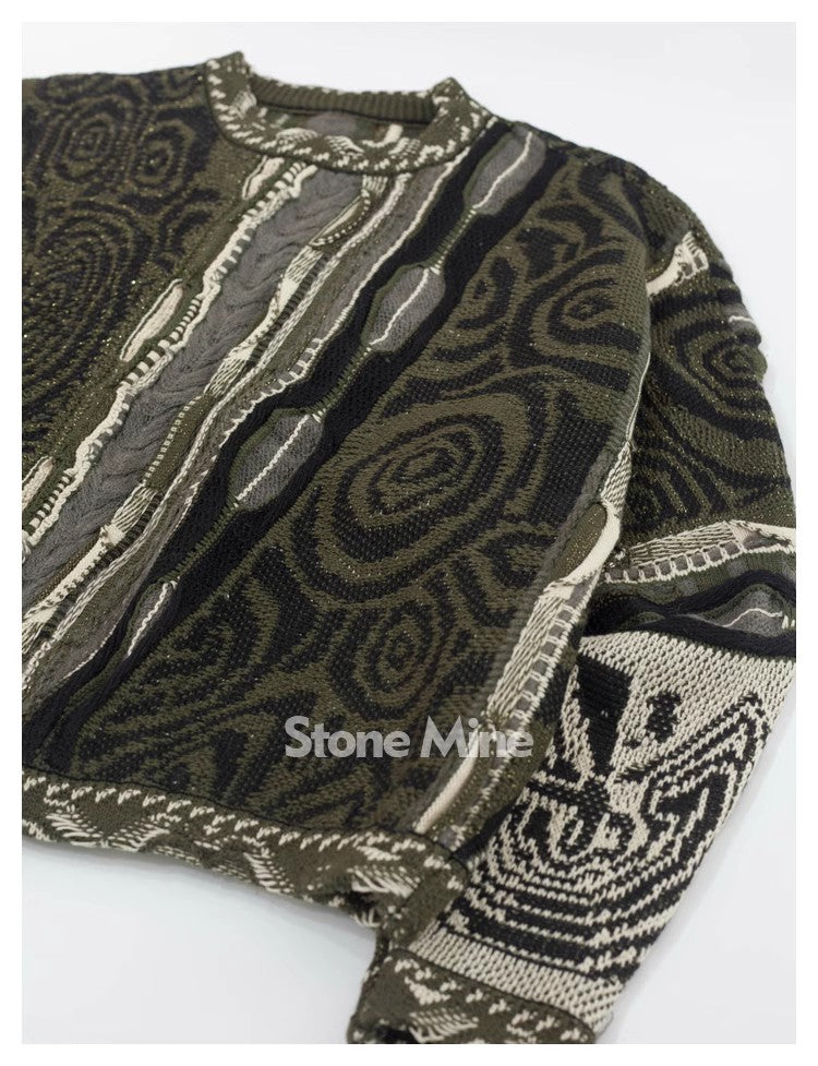Japanese retro dark green maze knitted sweater pullover thickened