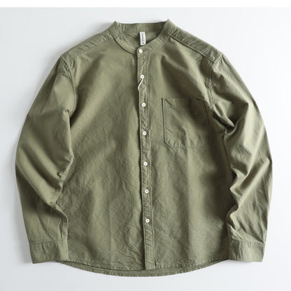 Japanese Literary Retro Stand Collar Long Sleeve Shirt - Loose Casual Unisex Pure Cotton Shirt