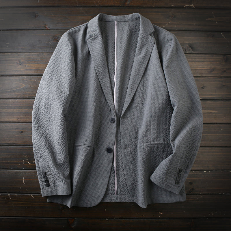 Italian single! Light luxury high-end anti-wrinkle fabric! Spring and summer men's seersucker sunscreen small suit jacket
