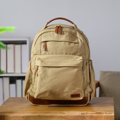 Japanese Canvas Leather Trim Backpack – Large Capacity Laptop Travel Bag – Japanese vintage | yamalin clothes | Yamalinclothes