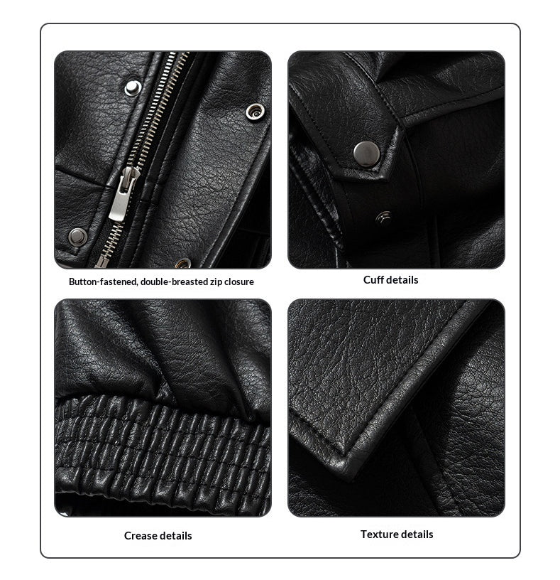 Lychee-Grain PU Leather Lapel Jacket – American Retro Oversized Unisex