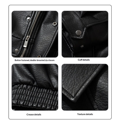 Lychee-Grain PU Leather Lapel Jacket – American Retro Oversized Unisex