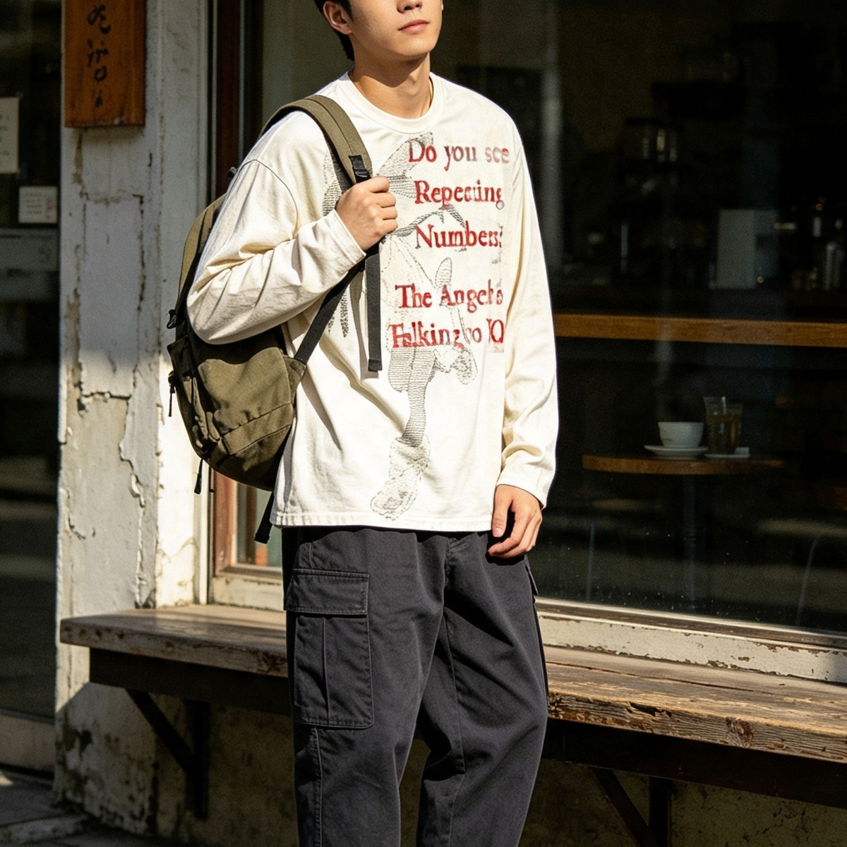 Japanese Black Red Washed Long Sleeve Tee – Punk Irregular Print Streetwear – T-shirt | japanese streetwear | vintage workwear | unisex | Yamalinclothes