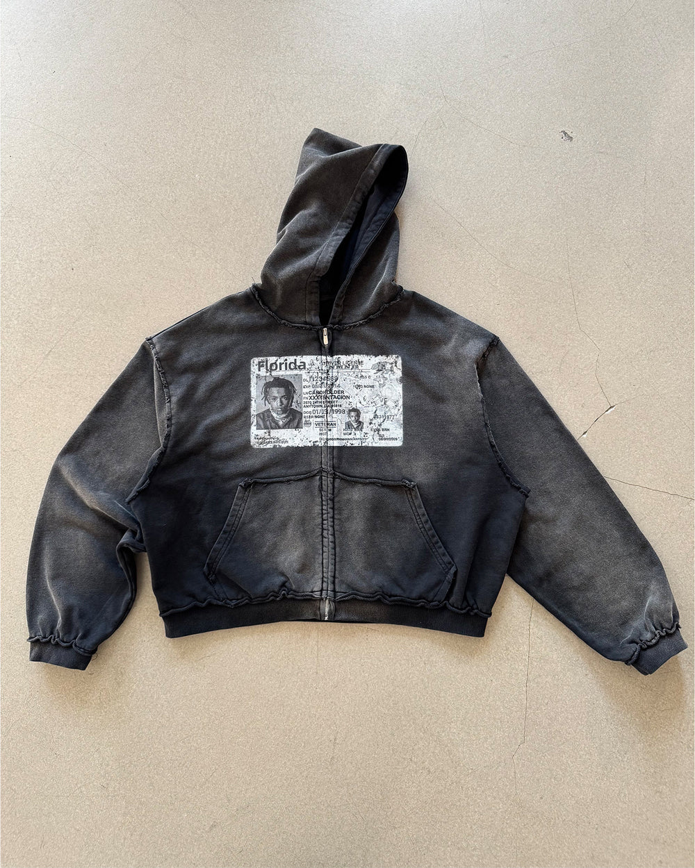 EssorNovus Michael Jackson passport print raw edge old zip hoodie sweatshirt