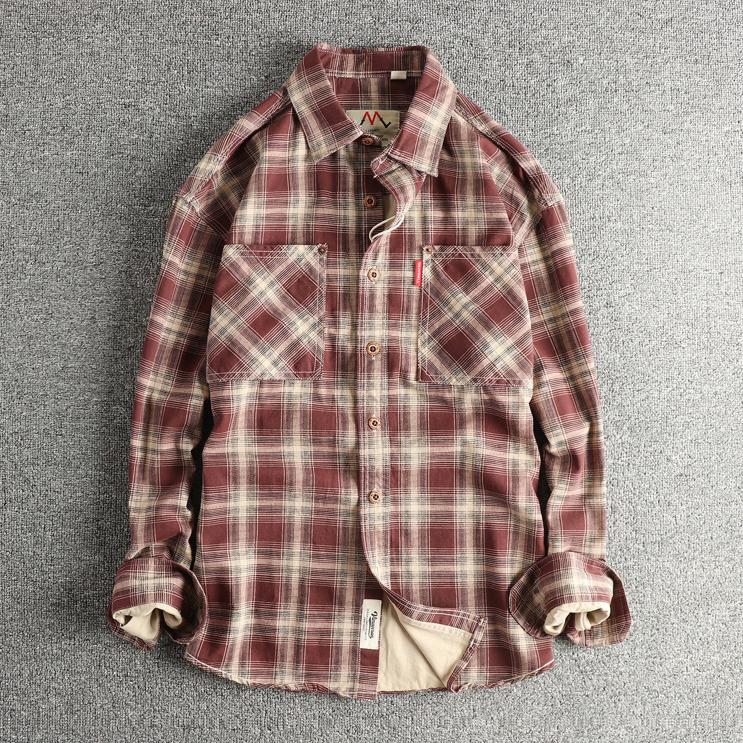 Japanese Plaid Workwear Shirt – Men's Washed Cotton Large Pocket Long-Sleeve