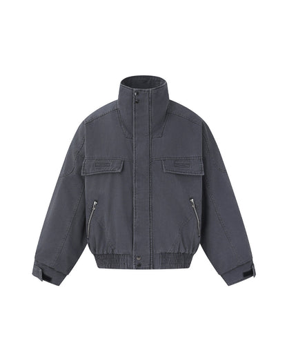 Washed Cargo Flight Jacket – Vintage Drop-Shoulder Oversized Unisex