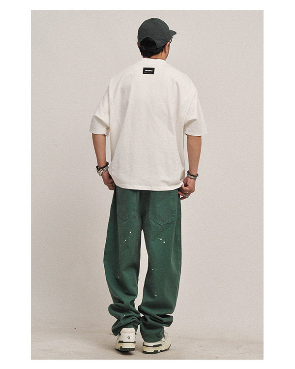 380G Heavyweight Cotton Crewneck Short Sleeve T-Shirt – Loose Solid Color Summer Tee for Men – Japanese vintage | yamalin clothes | Yamalinclothes