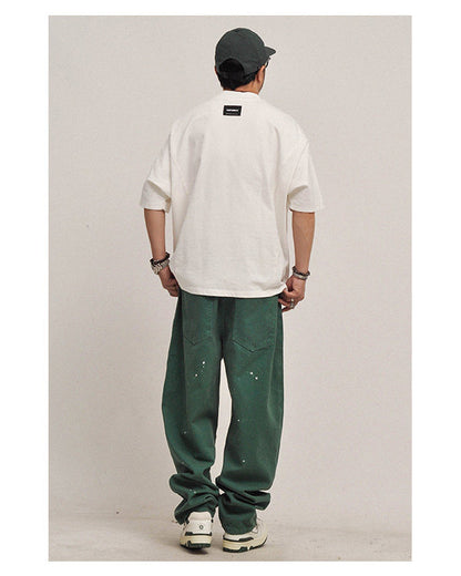 380G Heavyweight Cotton Crewneck Short Sleeve T-Shirt – Loose Solid Color Summer Tee for Men – Japanese vintage | yamalin clothes | Yamalinclothes
