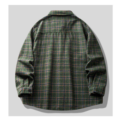 Brushed Plaid Long Sleeve Shirt Jacket – Vintage Loose Unisex Casual