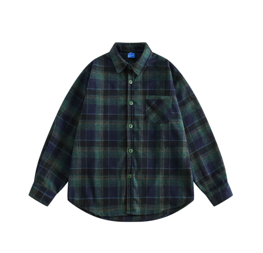 Japanese Vintage Wool-Blend Plaid Shirt – Oversized Unisex Long-Sleeve Preppy Shirt – Japanese vintage | yamalin clothes | Yamalinclothes
