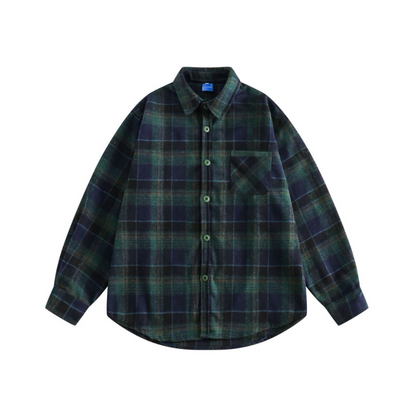 Japanese Vintage Wool-Blend Plaid Shirt – Oversized Unisex Long-Sleeve Preppy Shirt – Japanese vintage | yamalin clothes | Yamalinclothes