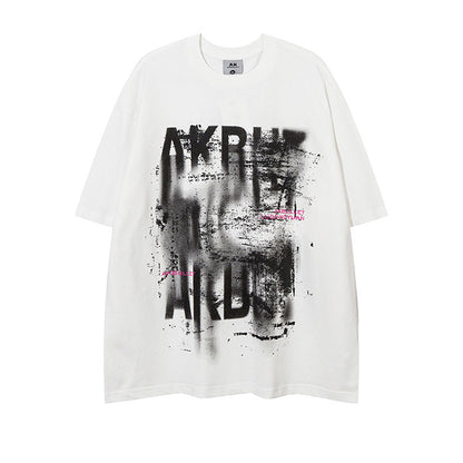 Abstract Letter Graffiti Short Sleeve T-Shirt – American Loose High Street Unisex