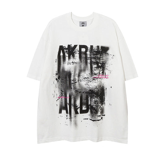 Abstract Letter Graffiti Short Sleeve T-Shirt – American Loose High Street Unisex – Short-sleeved T-shirt | japanese streetwear | vintage workwear | unisex | Yamalinclothes