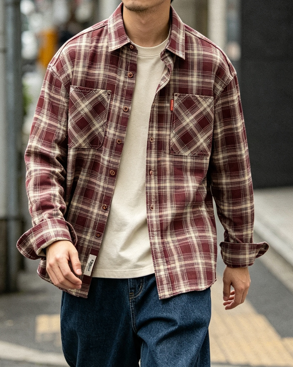 Japanese Plaid Workwear Shirt – Men's Washed Cotton Large Pocket Long-Sleeve – Shirt | japanese streetwear | vintage workwear | unisex | Yamalinclothes