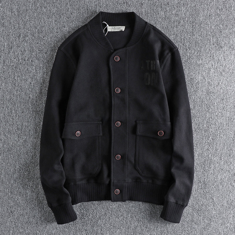 Heavy Knit Embroidered Button Baseball Jacket – American Vintage Workwear Unisex – Coats Jackets | japanese streetwear | vintage workwear | unisex | Yamalinclothes