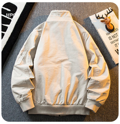 Lambswool Stand Collar Workwear Bomber Jacket – Fleece Lined Unisex Winter