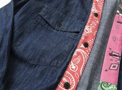 Japanese Retro Ethnic Washed Denim Kimono Jacket - Loose Vintage Workwear Shirt Robe for Men