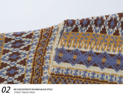 Fair Isle Vintage Knit Sweater – Oversized Unisex Brown Apricot