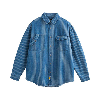 Striped Denim Shirt – Asymmetric Chest Pockets | Yamalinclothes