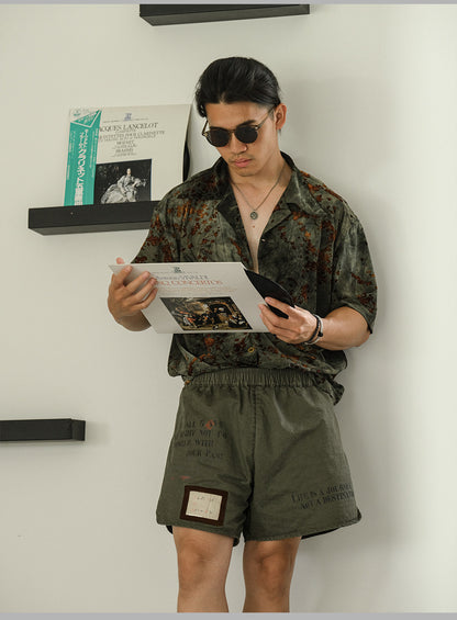 شورت صيفي أمريكي كاجوال فضفاض ومغسول بطباعة متعدد الاستخدامات