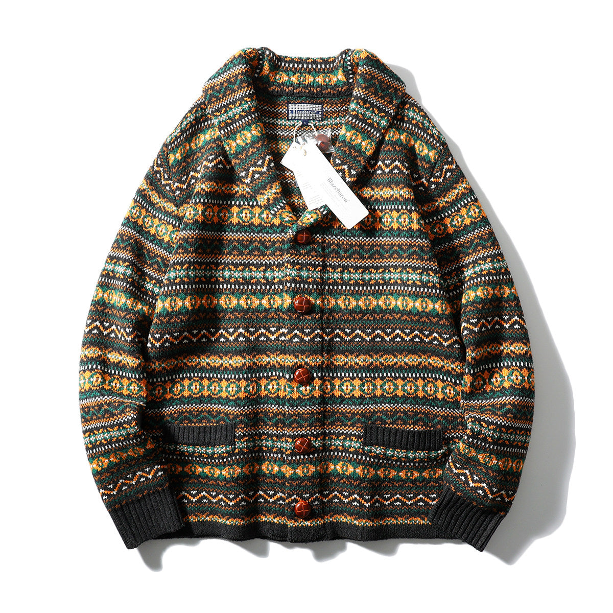 Nordic Fair Isle Knit Cardigan – Wool Blend Jacquard Men – Japanese vintage | yamalin clothes | Yamalinclothes