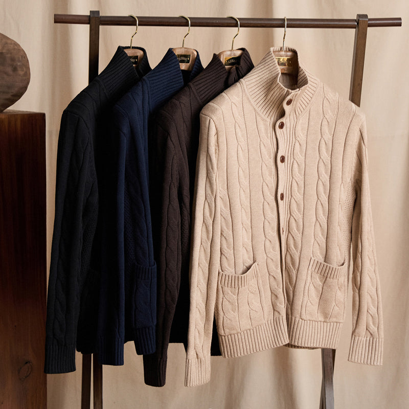 Twist Knit Collar Jacket – Old Money Wool Blend Men