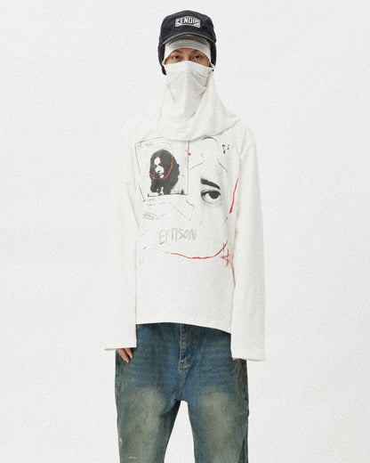 Graphic Print Oversized Long-Sleeve T-Shirt – Unisex Cotton Blend Base Layer Top