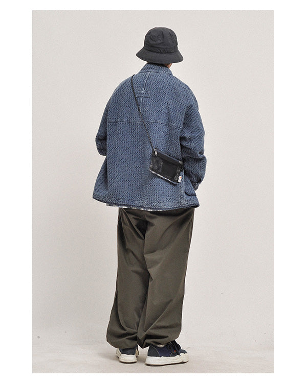 Vintage-Wash Stand-Collar Denim Jacket - Japanese Retro Workwear Coat