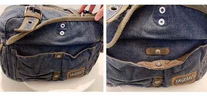 Washed Denim Leather Tote Bag – Vintage 3-Way Shoulder Crossbody Unisex – Bags | japanese streetwear | vintage workwear | unisex | Yamalinclothes
