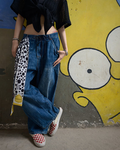 Japanese Retro Washed Balloon Wide-Leg Denim Trousers – Loose Cropped Unisex Streetwear – Japanese vintage | yamalin clothes | Yamalinclothes