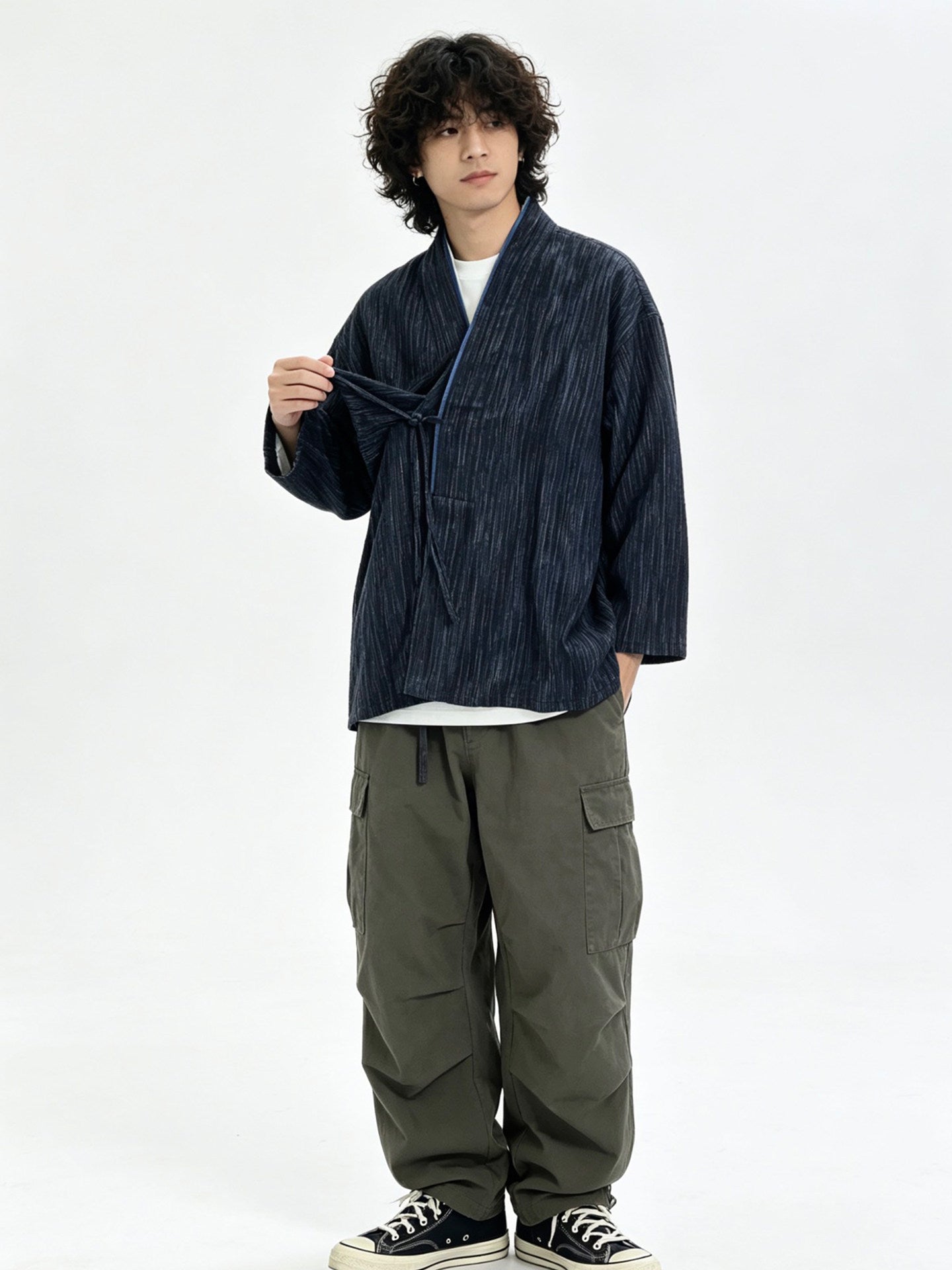 Indigo-Dyed Cotton Linen Haori Lace-Up Jacket – Chinese Japanese Unisex – Japanese vintage | yamalin clothes | Yamalinclothes