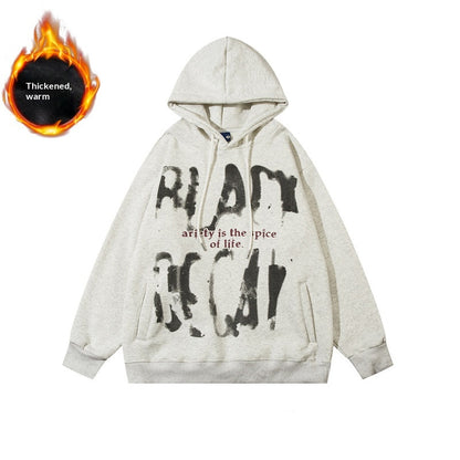 Fuzzy Letter Print Fleece Hoodie – Heavy Oversized Unisex