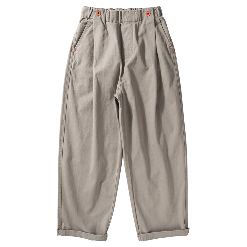 Wide-Leg Cotton Pants – Pleated Elastic Waist | Yamalinclothes | Vintage workwear outfit