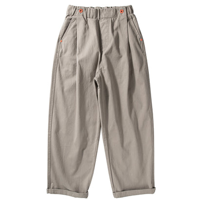 Wide-Leg Cotton Pants – Pleated Elastic Waist | Yamalinclothes | Vintage workwear outfit