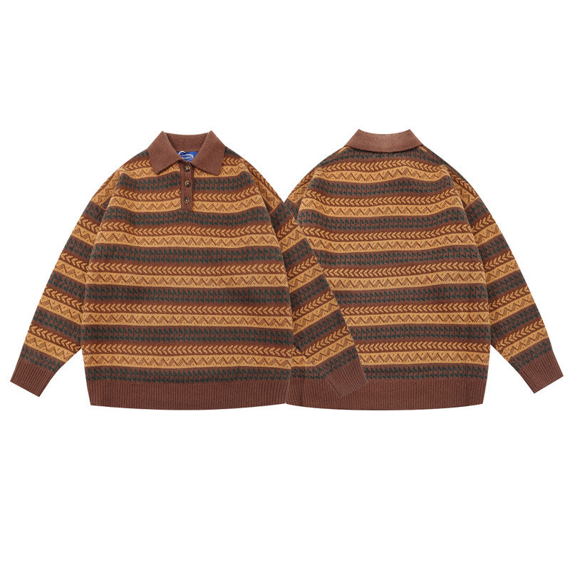 Japanese Ethnic Roll-Neck Knit Pullover – Oversized Vintage Yellow