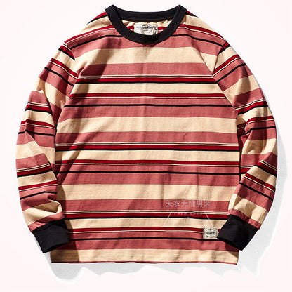 Heavy 300g Cotton Striped Long Sleeve T-Shirt – Japanese Retro Loose Unisex – T-Shirts | japanese streetwear | vintage workwear | unisex | Yamalinclothes