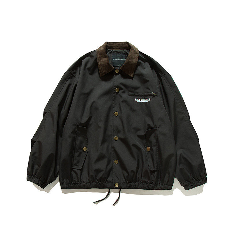 Japanese Vintage Contrast Embroidery Lapel Cargo Jacket – Oversized Unisex – Japanese vintage | yamalin clothes | Yamalinclothes