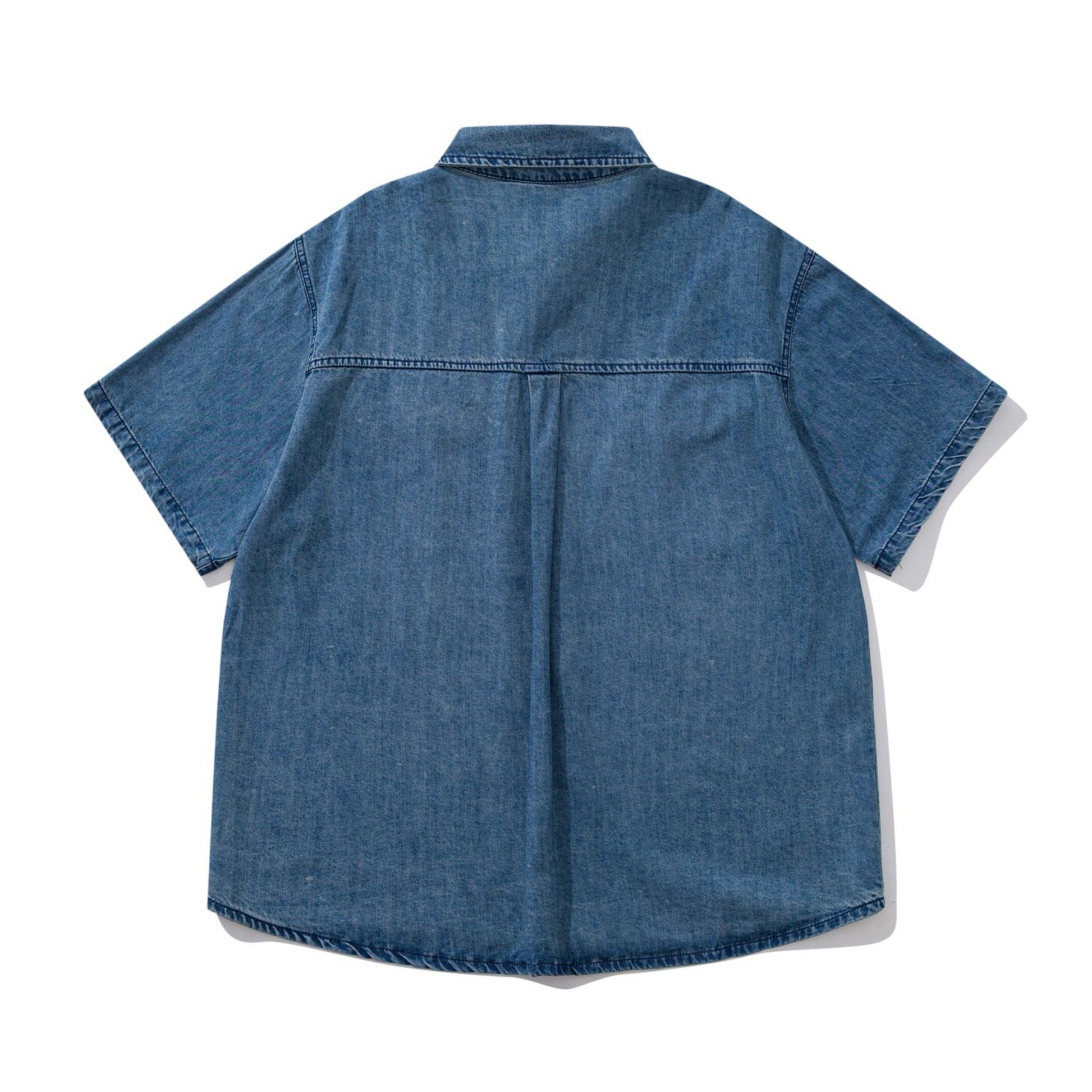 Japanese Vintage Multi-Pocket Denim Short Sleeve Shirt – Loose Fit Utility Workwear for Men – Japanese vintage | yamalin clothes | Yamalinclothes