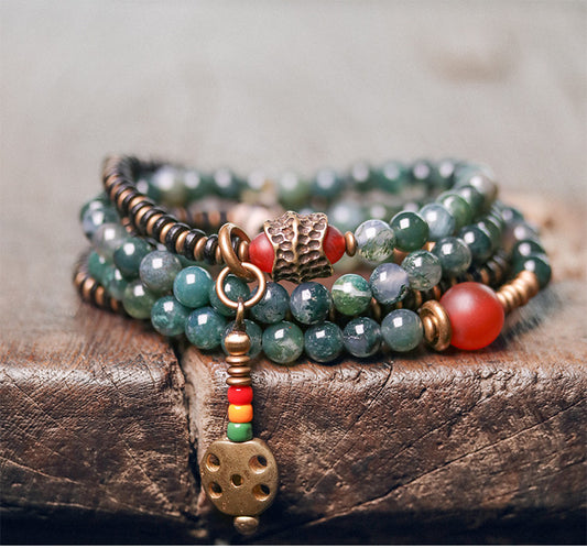 Agate & Brass Multi-Layer Beaded Bracelet – Retro Ethnic Unisex Jewelry