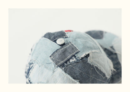 Vintage Patched Distressed Denim Baseball Cap – Japanese Workwear Unisex Adjustable Hat