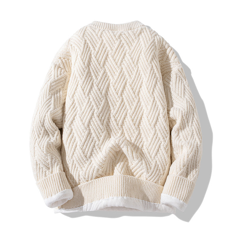 Chunky Twist Knit Sweater – Fleece-Lined Thickened Pullover Unisex Winter Knitwear – Japanese vintage | yamalin clothes | Yamalinclothes