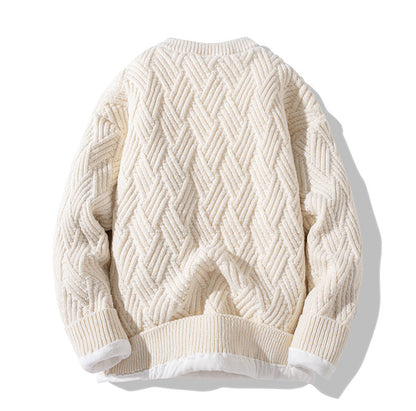 Chunky Twist Knit Sweater – Fleece-Lined Thickened Pullover Unisex Winter Knitwear – Japanese vintage | yamalin clothes | Yamalinclothes