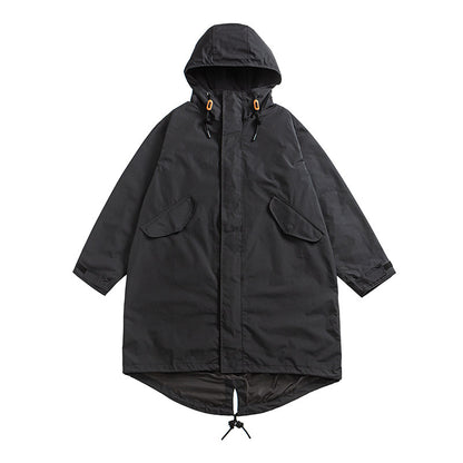 Japanese Retro Swallowtail Hooded Trench Coat – Mid-Length Loose Unisex Spring